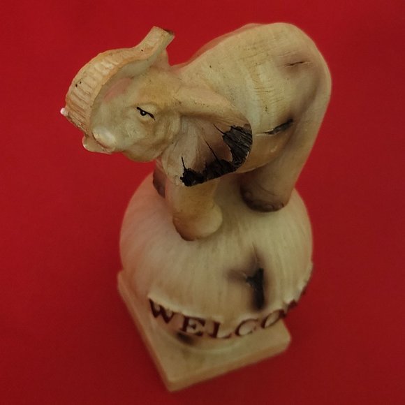 VTG Wooden Welcome Elephant  Raised Trunk Standing on a Ball Figurine Home Decor - Picture 4 of 14